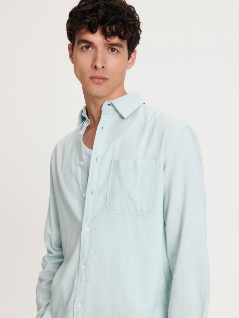 Reserved Regular fit linen rich shirt Zielone | LMOVEWZ-10