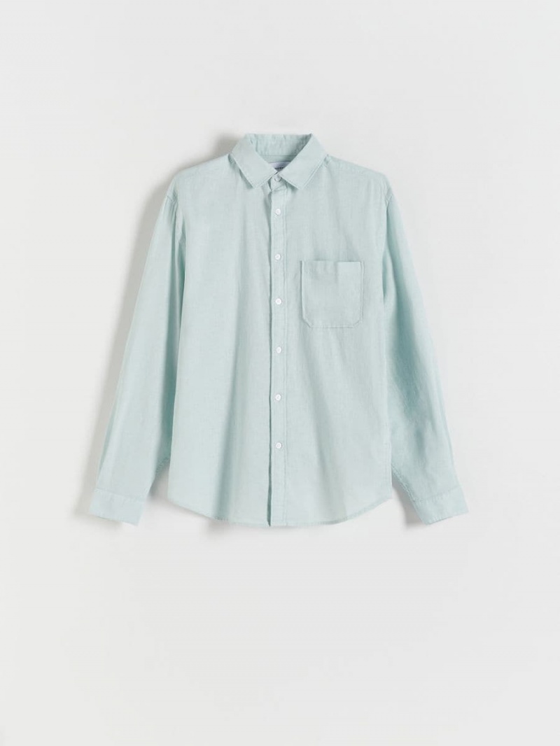 Reserved Regular fit linen rich shirt Zielone | LMOVEWZ-10