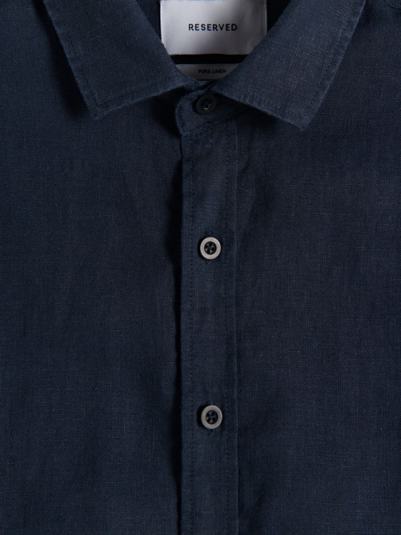 Reserved Regular fit linen shirt Granatowe | VRDPAZE-87