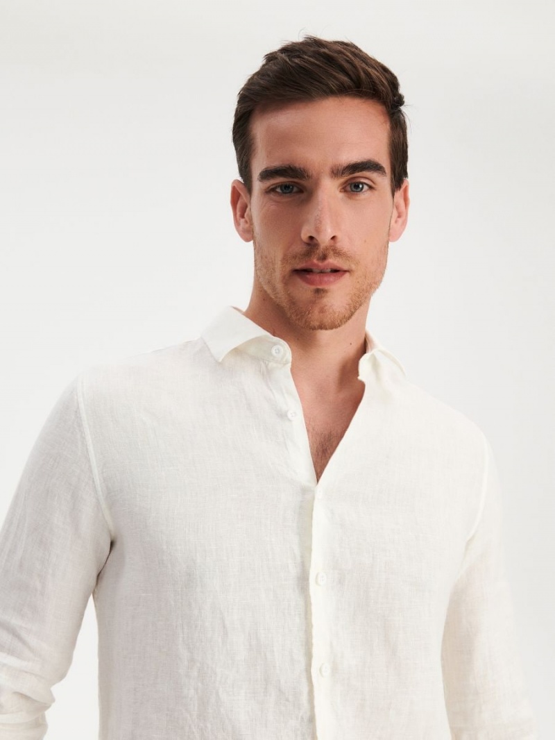 Reserved Regular fit linen shirt Ivory | XUIEROZ-08