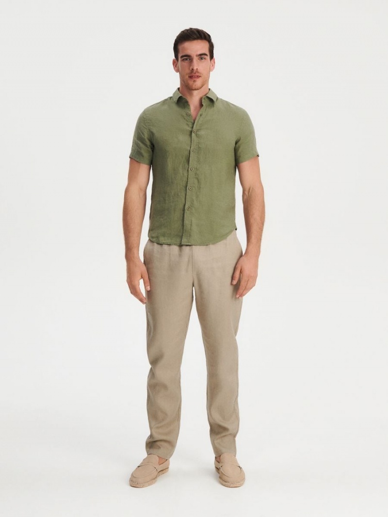 Reserved Regular fit linen shirt Khaki | NUJSTXZ-69