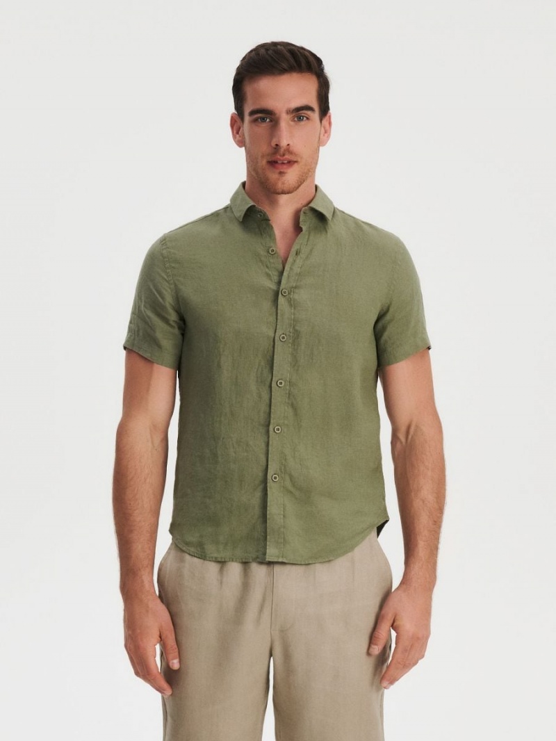 Reserved Regular fit linen shirt Khaki | NUJSTXZ-69