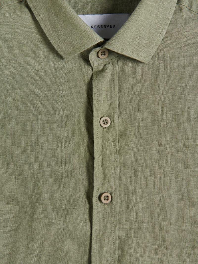 Reserved Regular fit linen shirt Khaki | NUJSTXZ-69