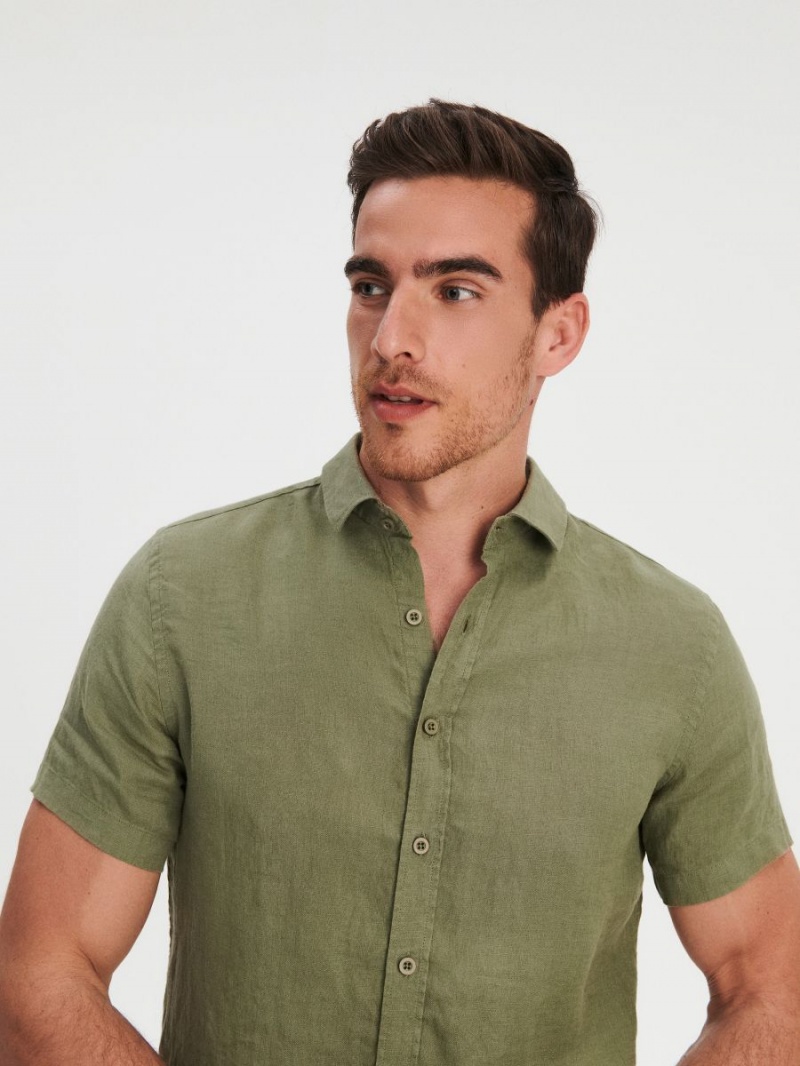 Reserved Regular fit linen shirt Khaki | NUJSTXZ-69