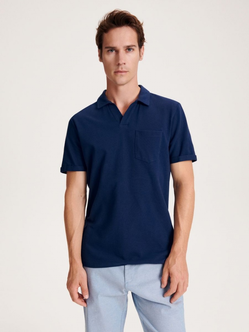 Reserved Regular fit polo shirt Granatowe | EFSKQYU-37