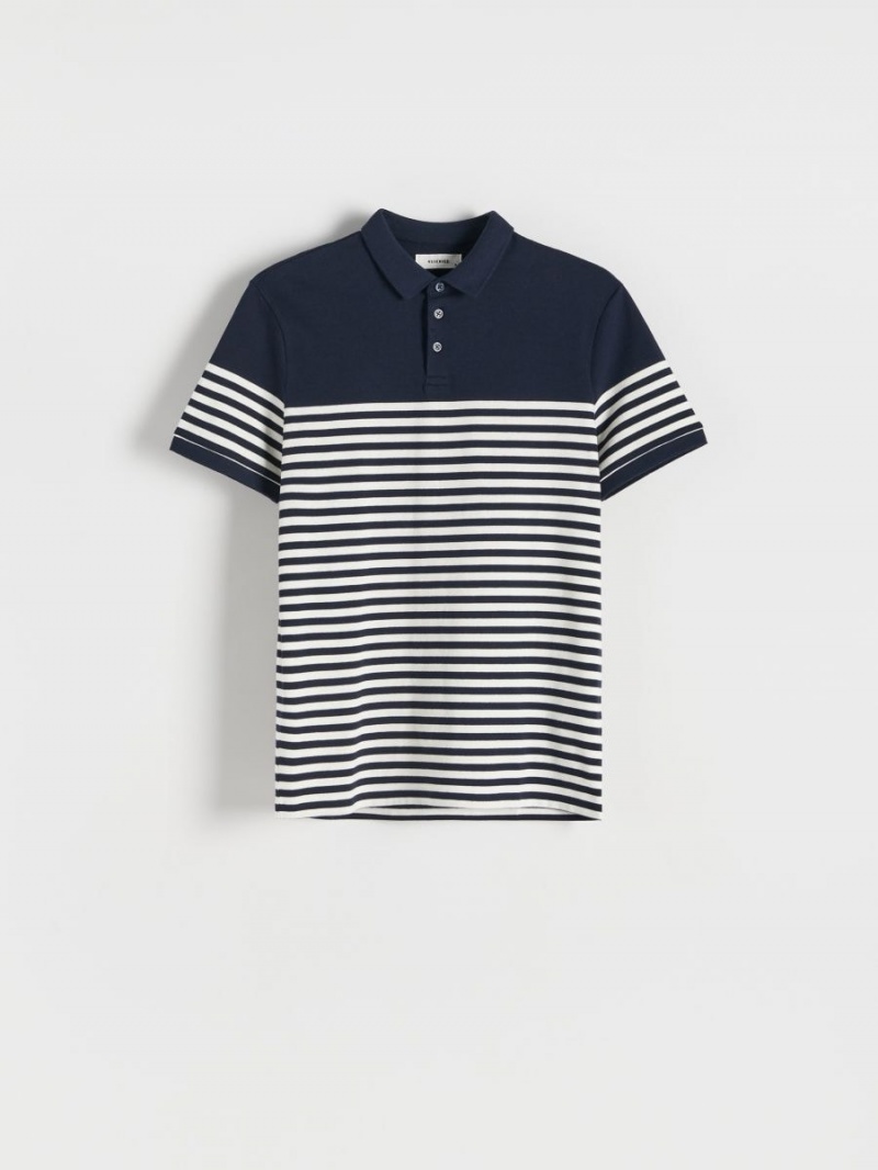 Reserved Regular fit polo shirt Granatowe | MQKEYPX-64