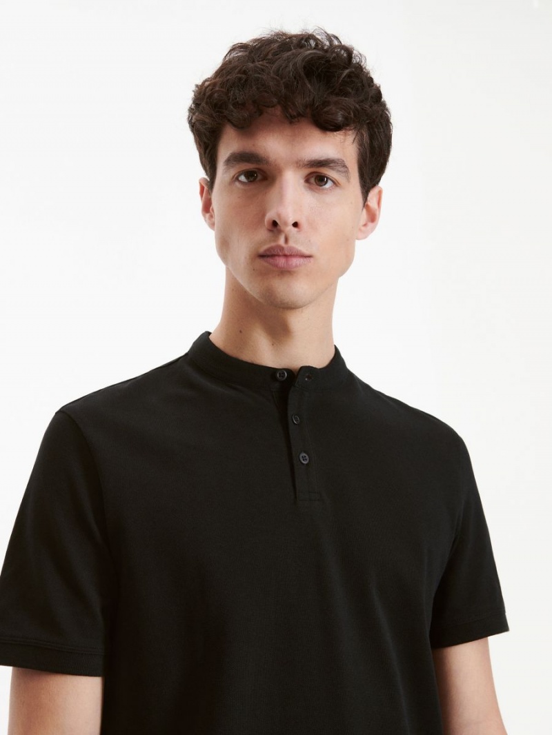 Reserved Regular fit polo shirt with stand up collar Czarne | KQYDFBS-07