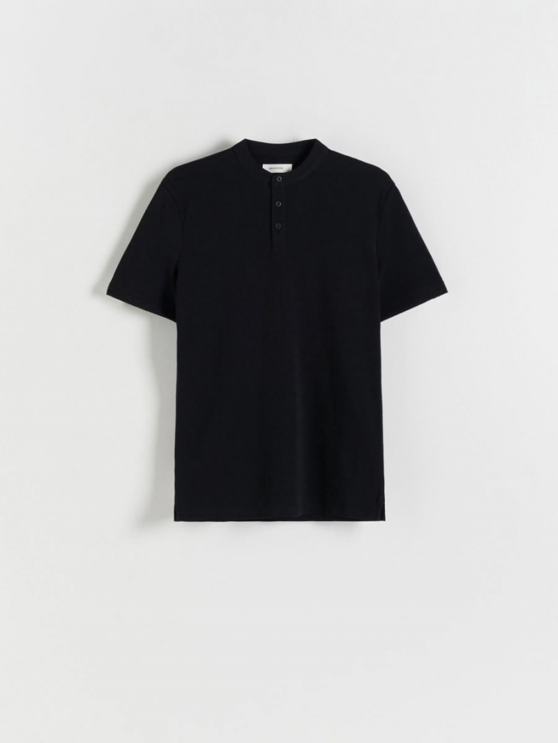 Reserved Regular fit polo shirt with stand up collar Czarne | KQYDFBS-07