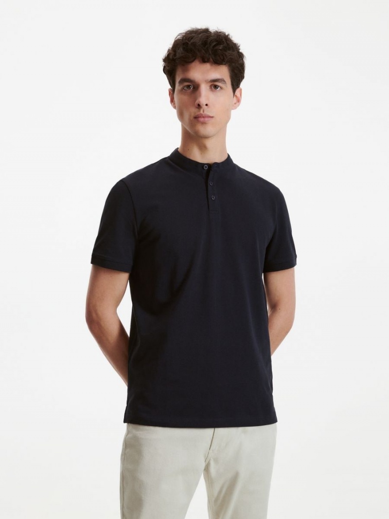 Reserved Regular fit polo shirt with stand up collar Granatowe | DHFBSNM-58