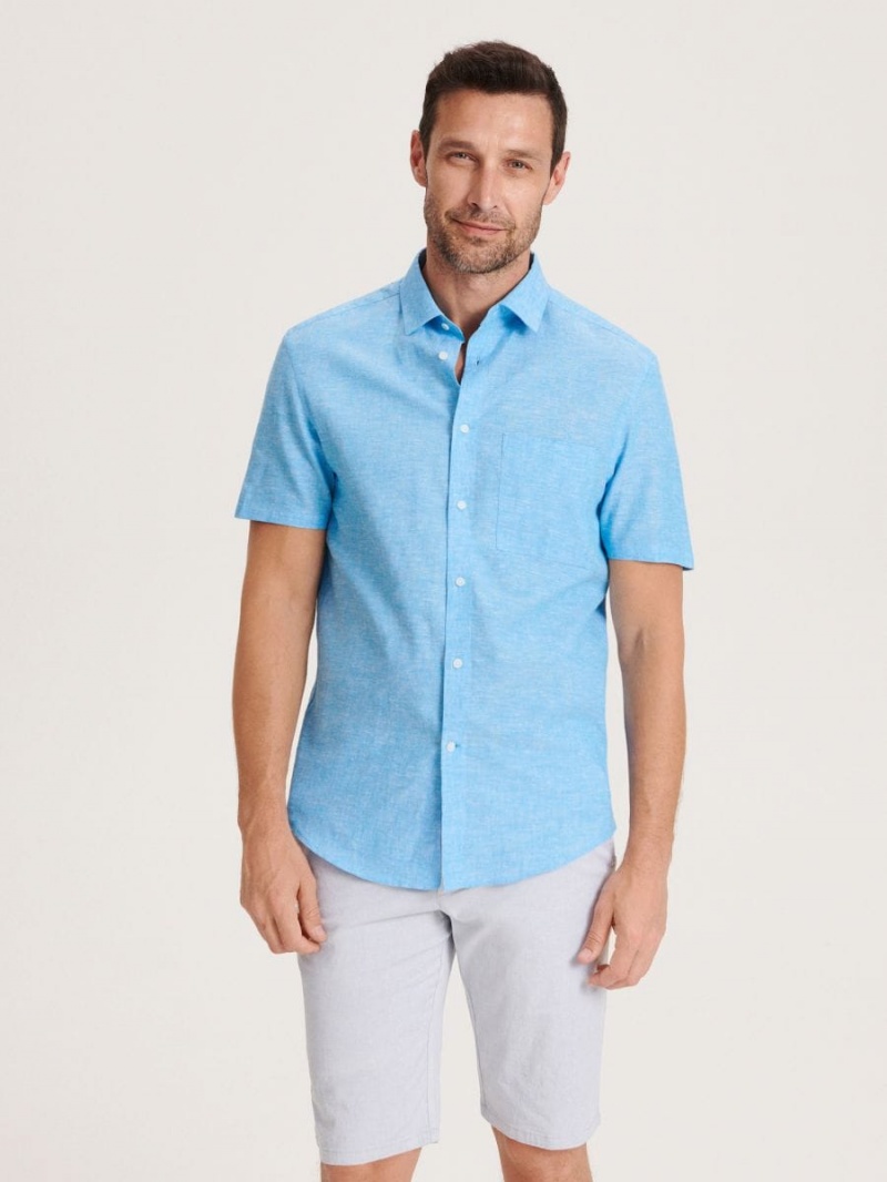 Reserved Regular fit shirt with linen blend Niebieskie | PURYQZX-38