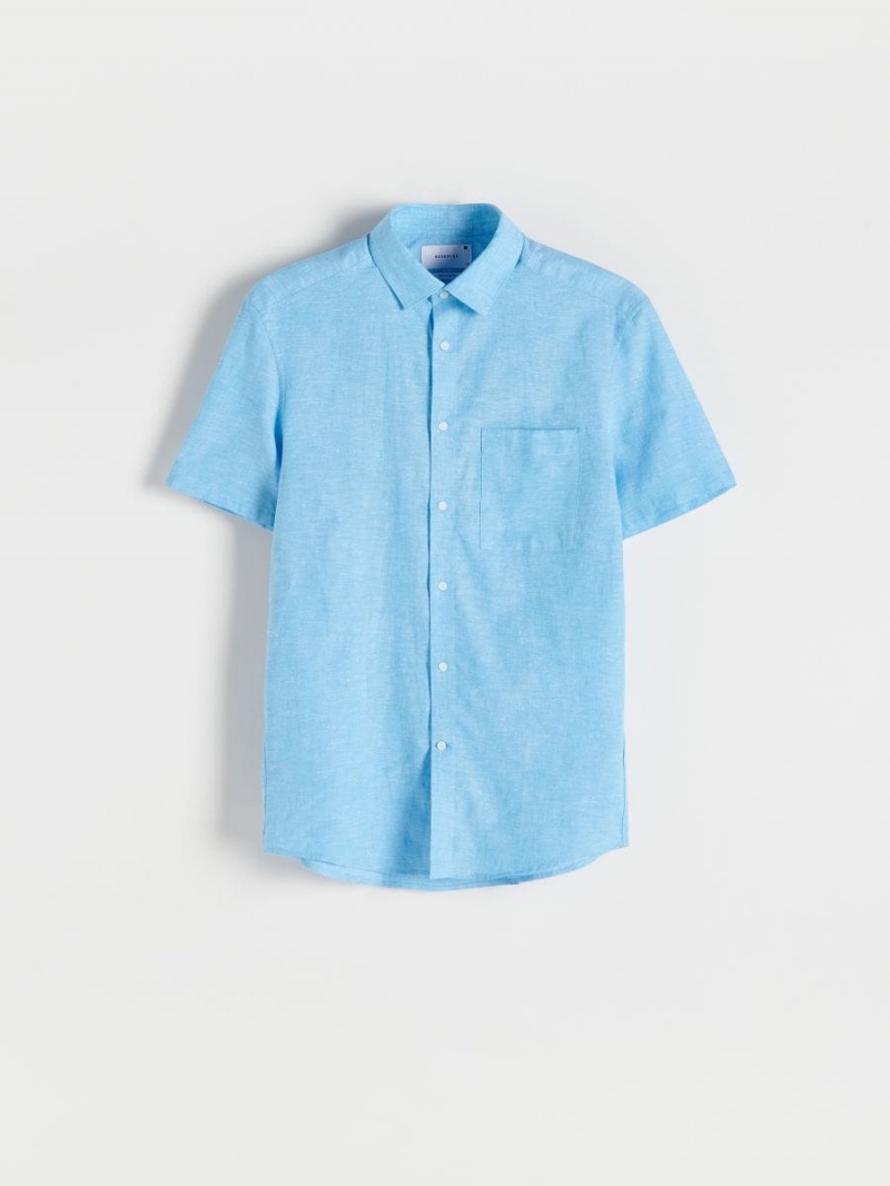 Reserved Regular fit shirt with linen blend Niebieskie | PURYQZX-38