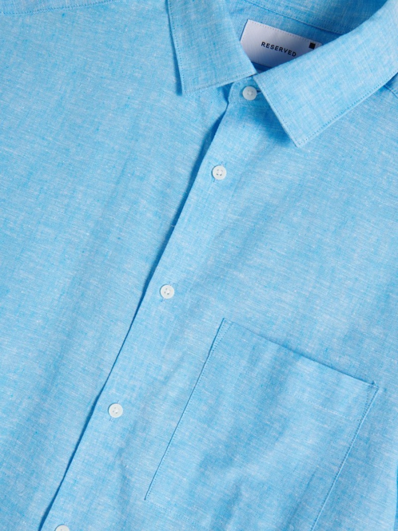 Reserved Regular fit shirt with linen blend Niebieskie | PURYQZX-38