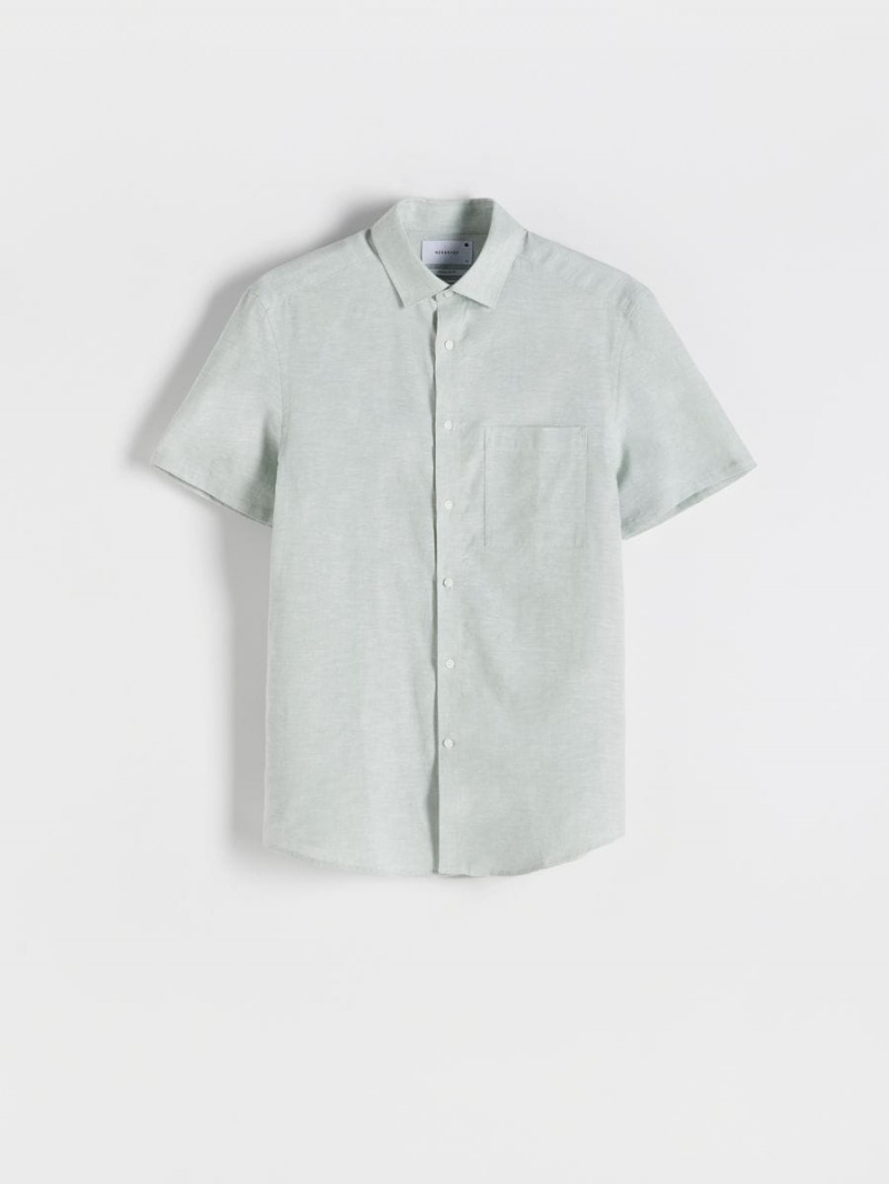 Reserved Regular fit shirt with linen blend Turkusowe | LYZUVSG-86