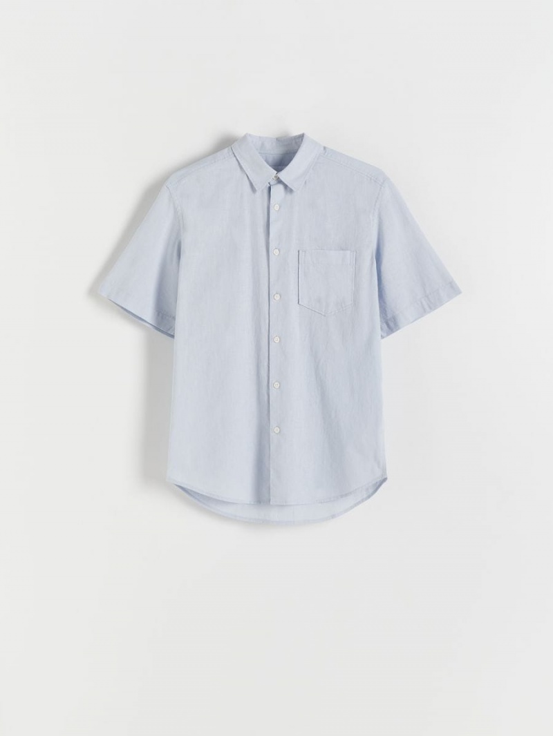 Reserved Regular fit shirt with linen blend Niebieskie | KWVLCTX-87