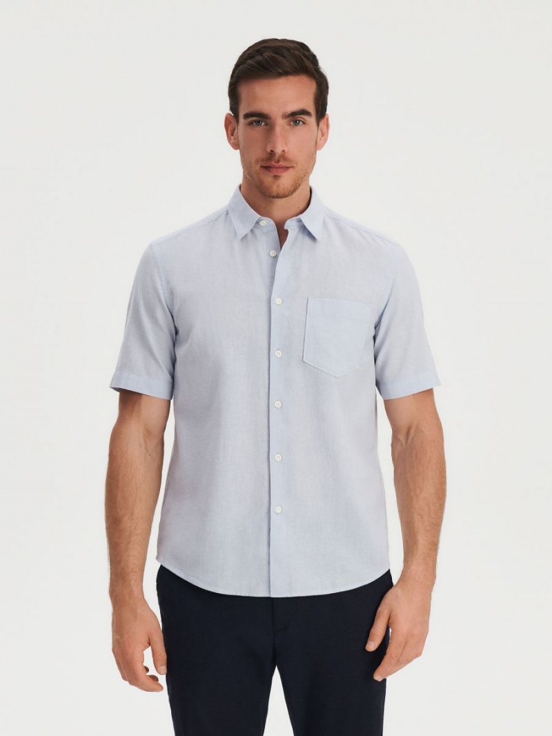 Reserved Regular fit shirt with linen blend Niebieskie | KWVLCTX-87