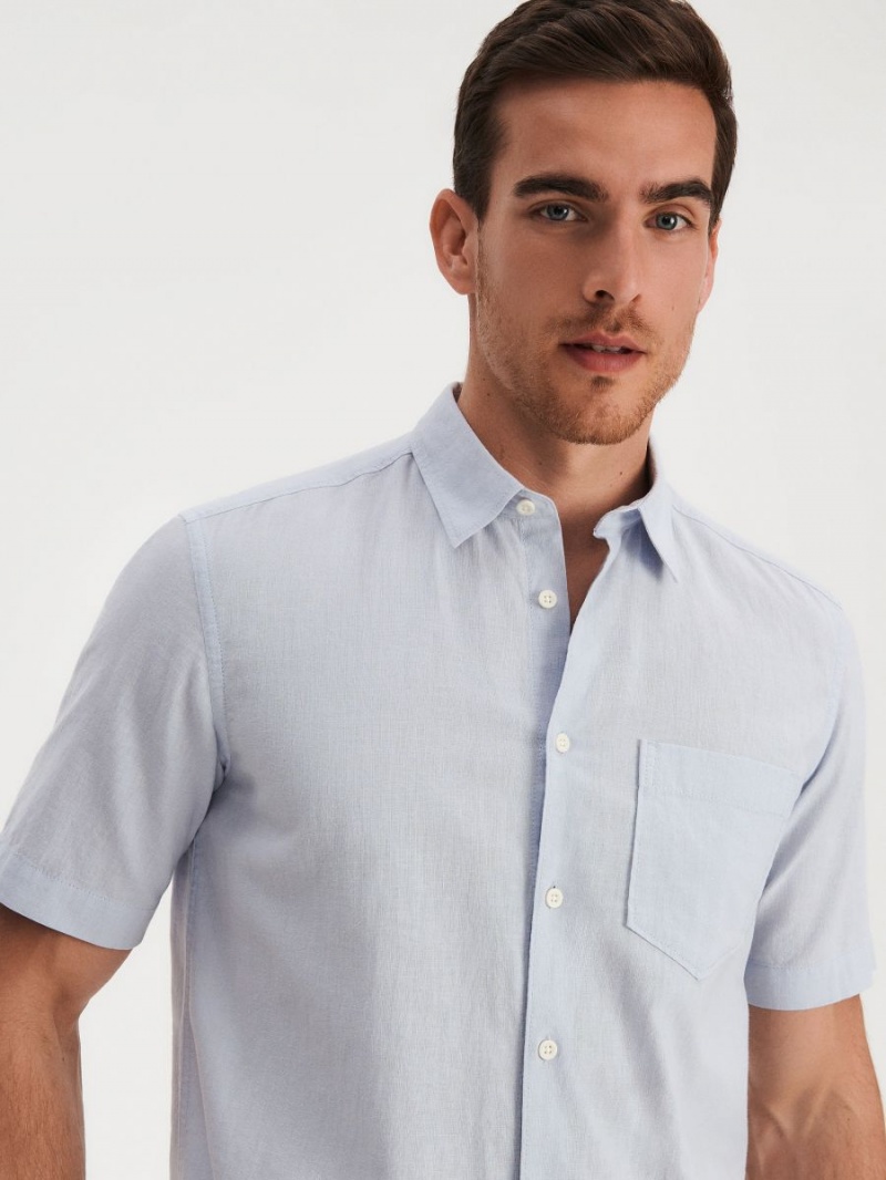 Reserved Regular fit shirt with linen blend Niebieskie | KWVLCTX-87