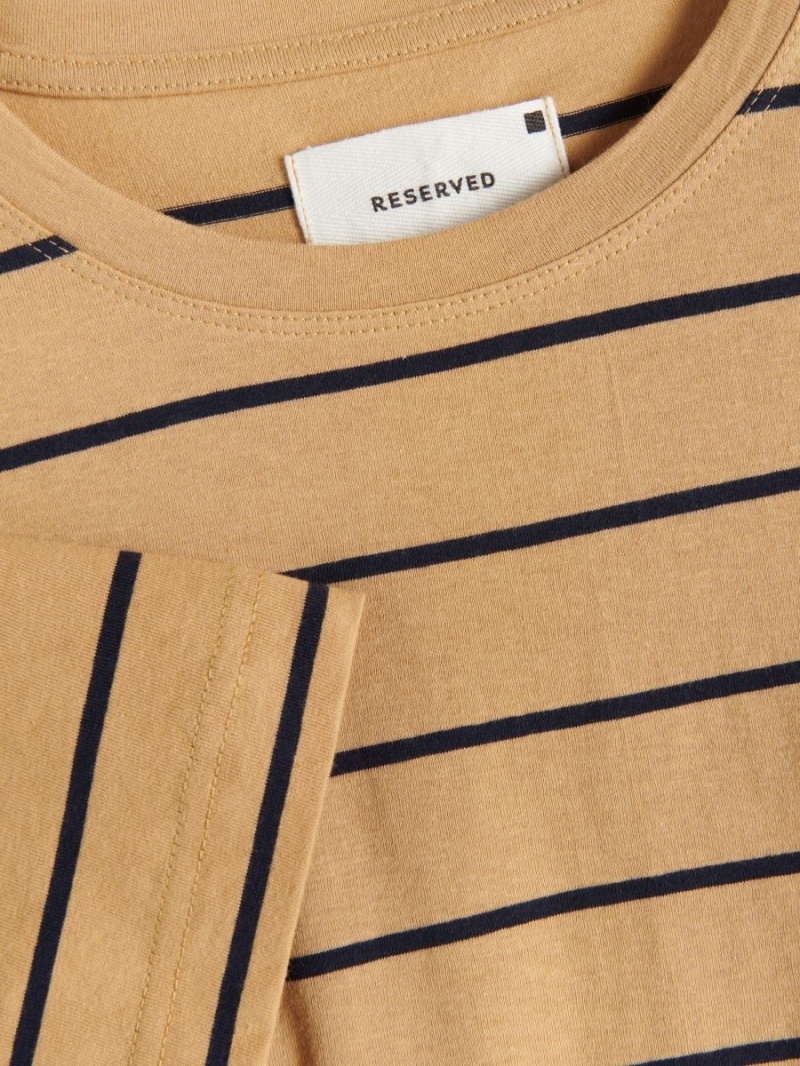 Reserved Regular fit stripe T-shirt Beżowe | HYFEAUQ-16