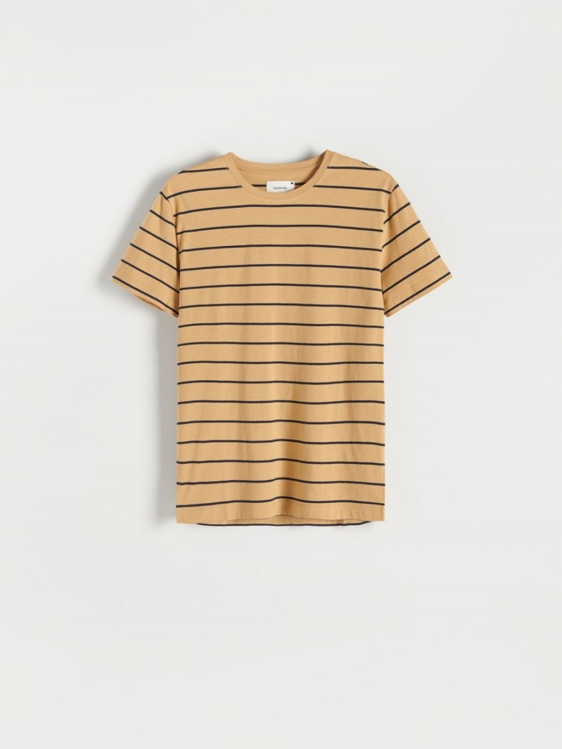 Reserved Regular fit stripe T-shirt Beżowe | HYFEAUQ-16