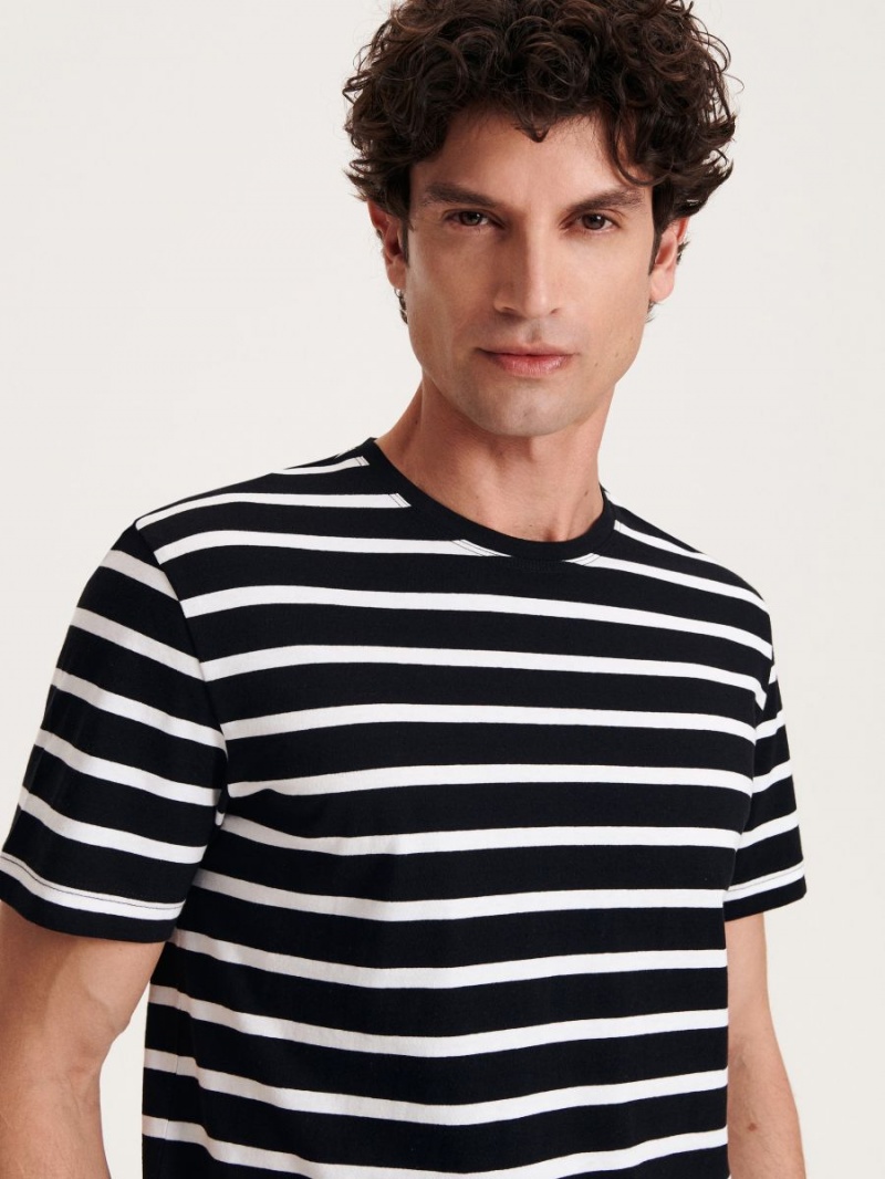 Reserved Regular fit stripe T-shirt Białe | QYRFZWU-96