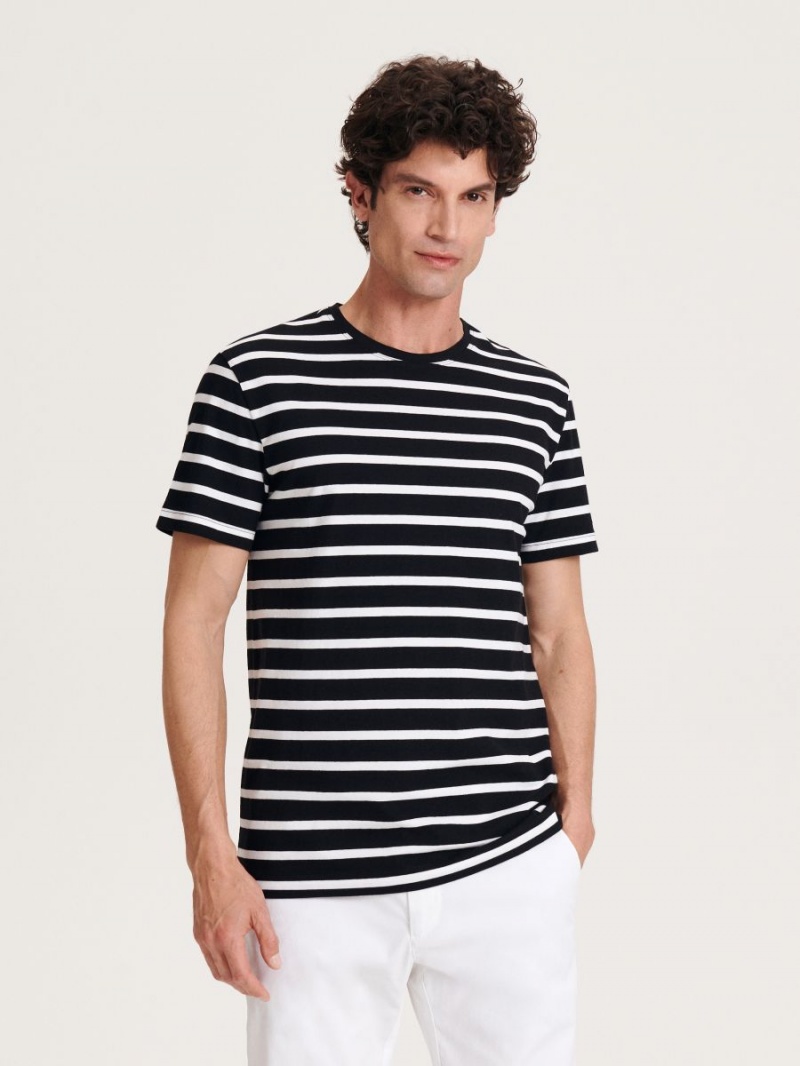 Reserved Regular fit stripe T-shirt Białe | QYRFZWU-96