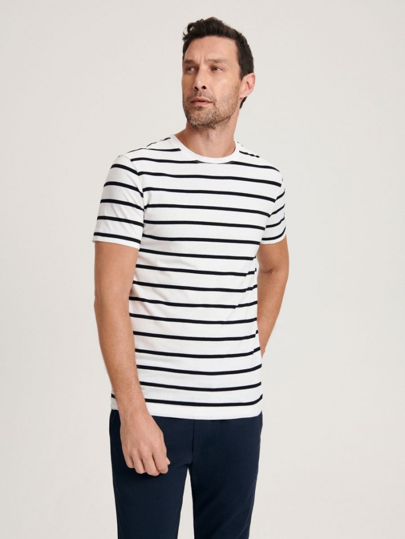 Reserved Regular fit stripe T-shirt Ivory | PVXHEUM-63