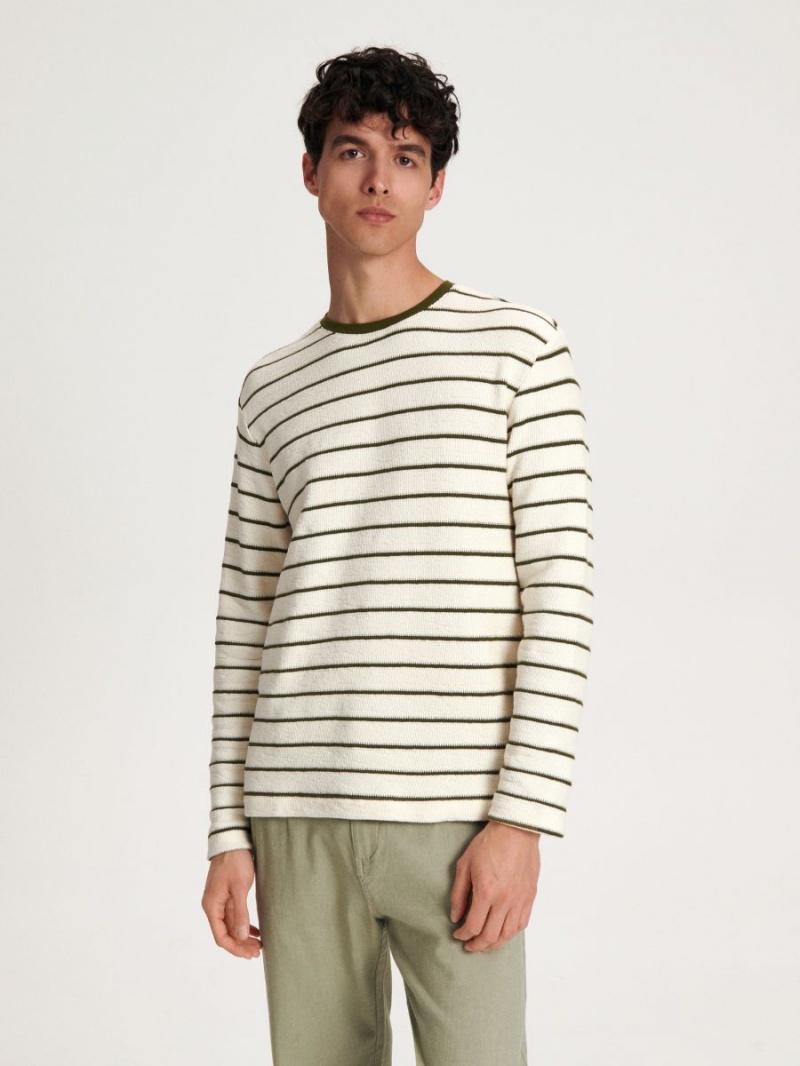 Reserved Regular fit stripe long sleeve T-shirt Khaki | VKQLRJG-69