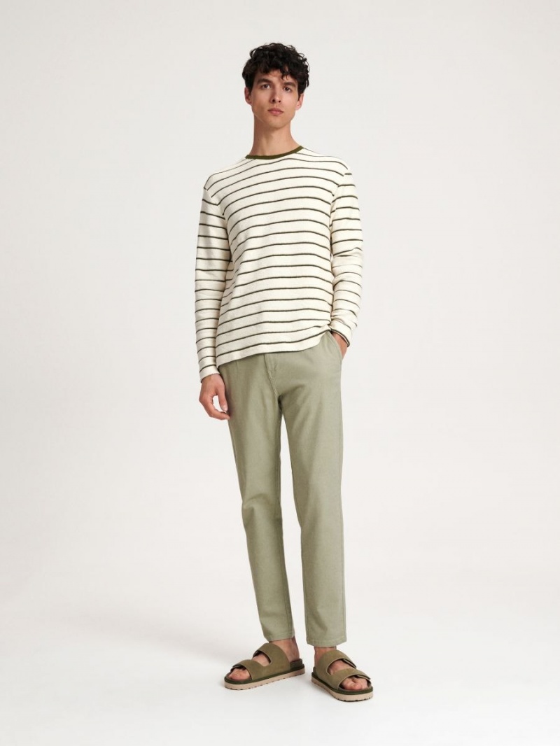 Reserved Regular fit stripe long sleeve T-shirt Khaki | VKQLRJG-69