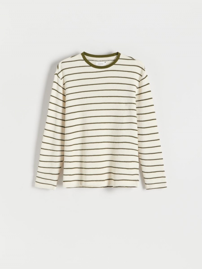 Reserved Regular fit stripe long sleeve T-shirt Khaki | VKQLRJG-69