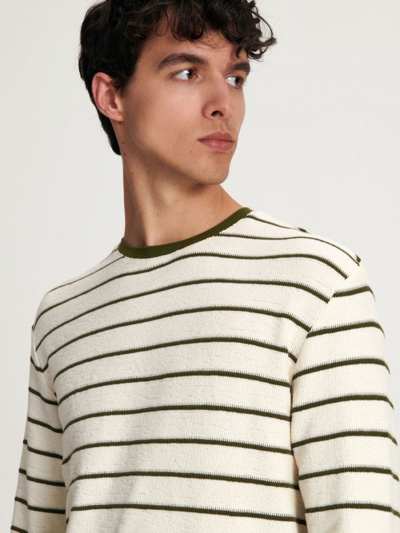 Reserved Regular fit stripe long sleeve T-shirt Khaki | VKQLRJG-69