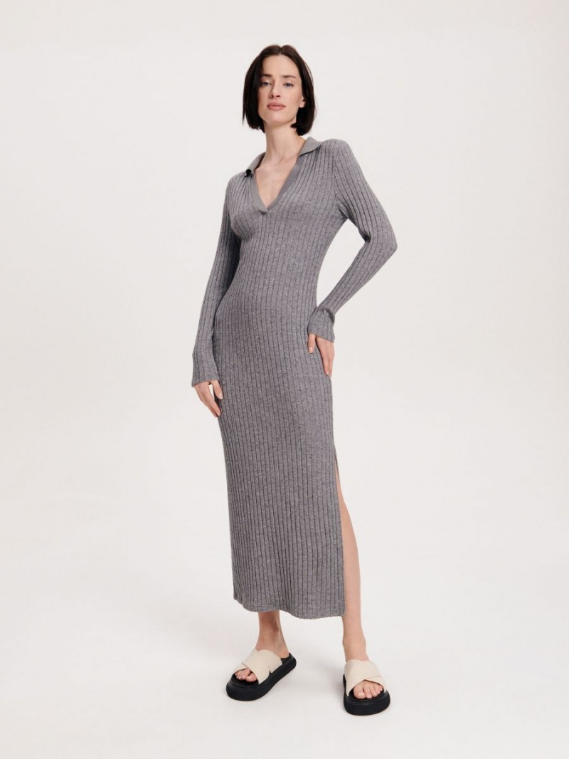 Reserved Rib knit jersey dress Szare | VQRHWFP-84