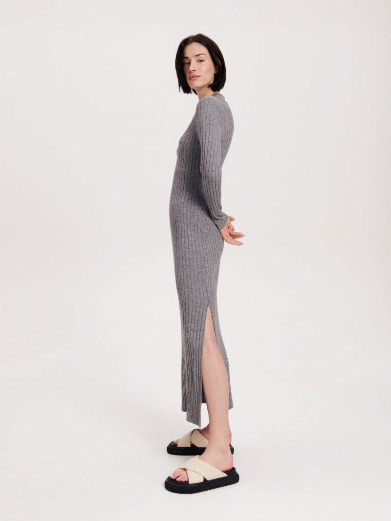 Reserved Rib knit jersey dress Szare | VQRHWFP-84