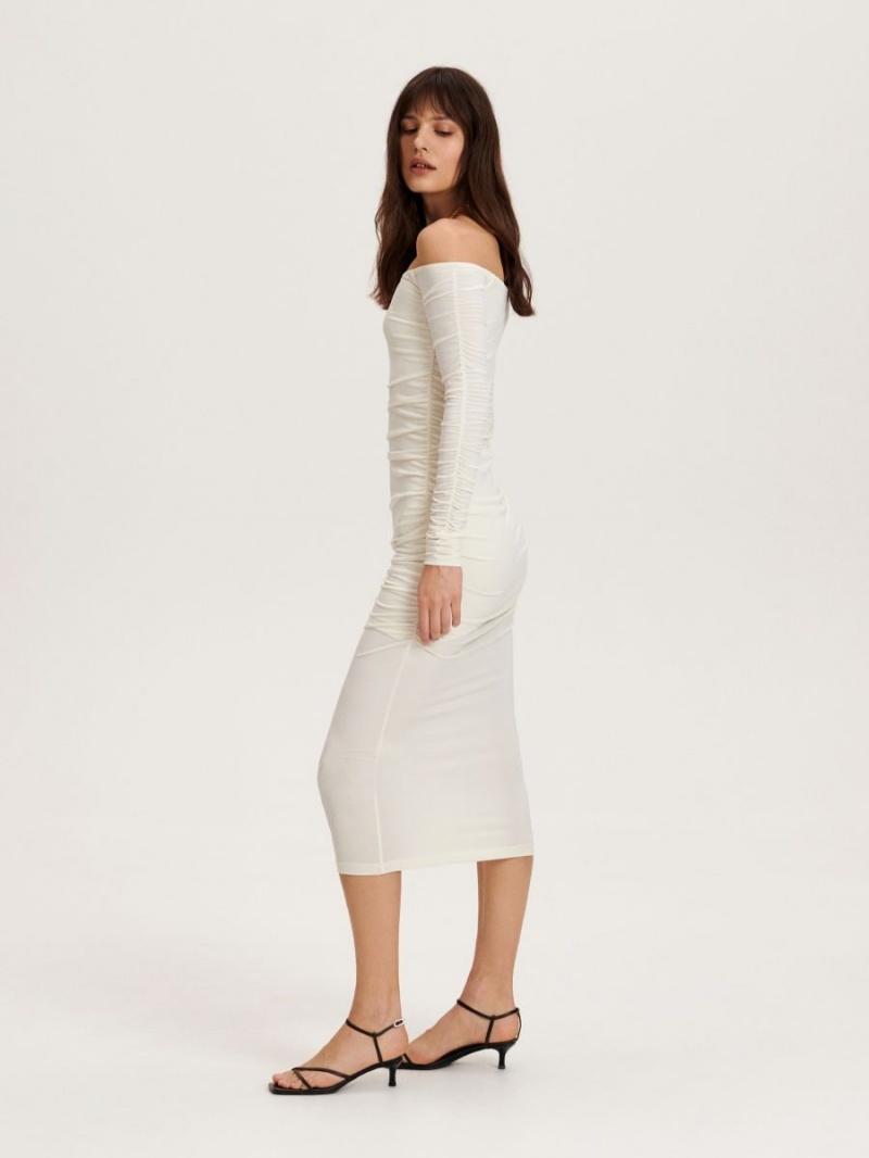 Reserved Ruched midi dress Ivory | VIDELAH-35