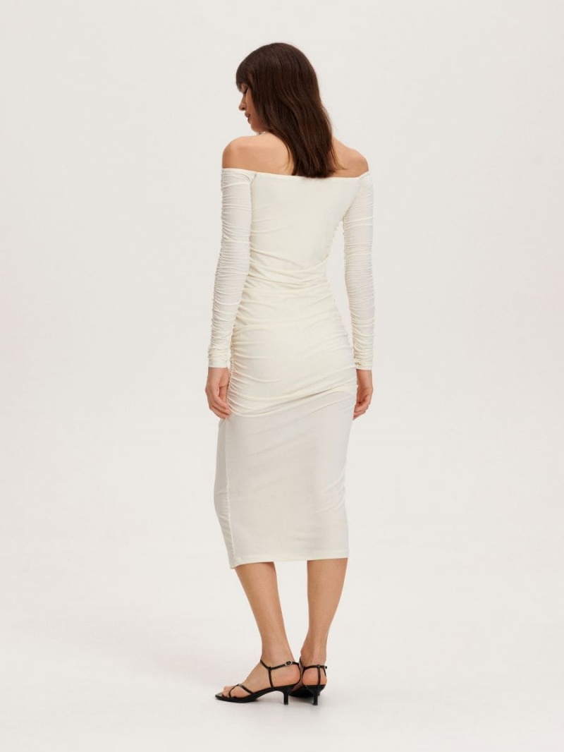 Reserved Ruched midi dress Ivory | VIDELAH-35