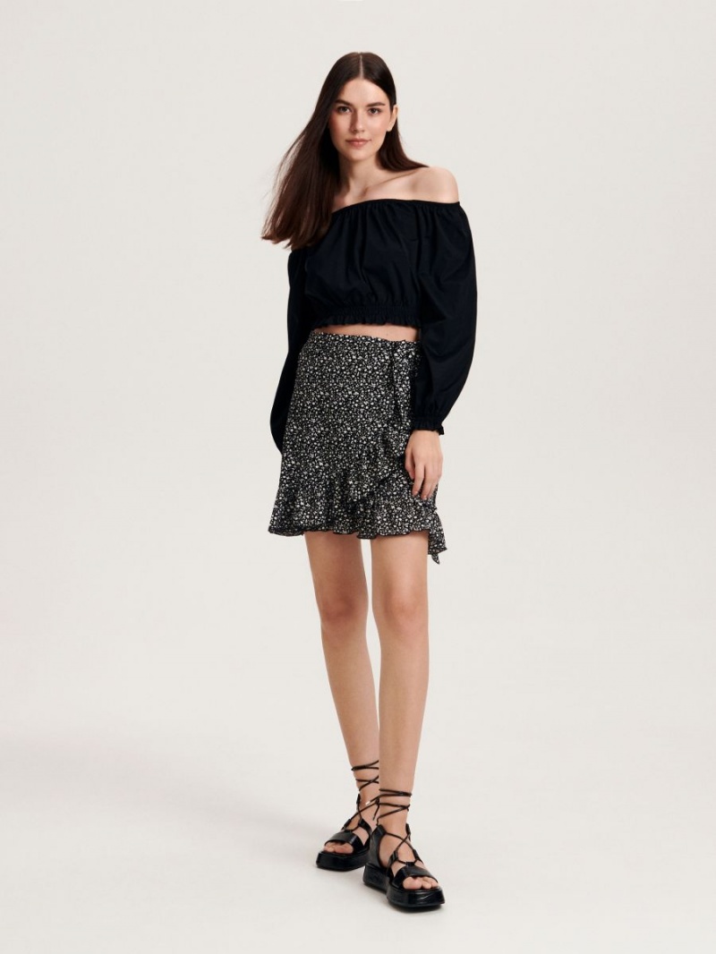 Reserved Ruffle mini skirt Czarne | NOIDCQM-80