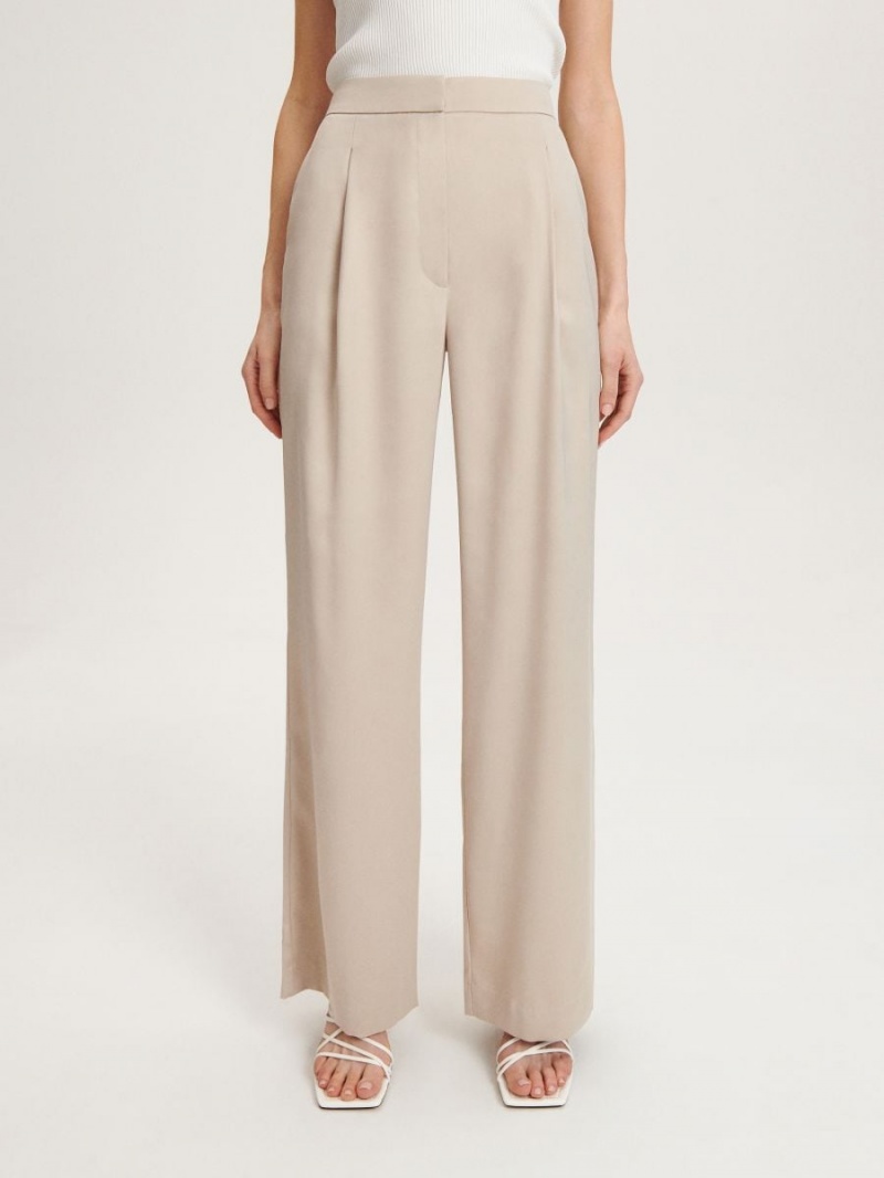 Reserved Satin fabric trousers Beżowe | LHMKOXP-92