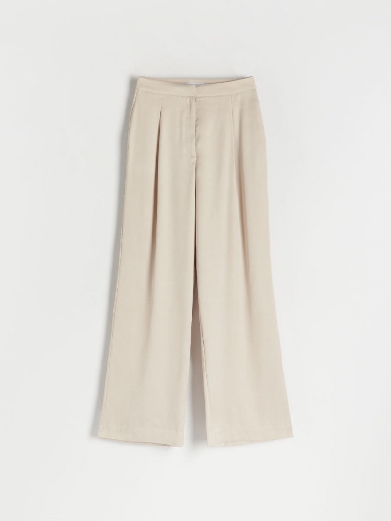 Reserved Satin fabric trousers Beżowe | LHMKOXP-92