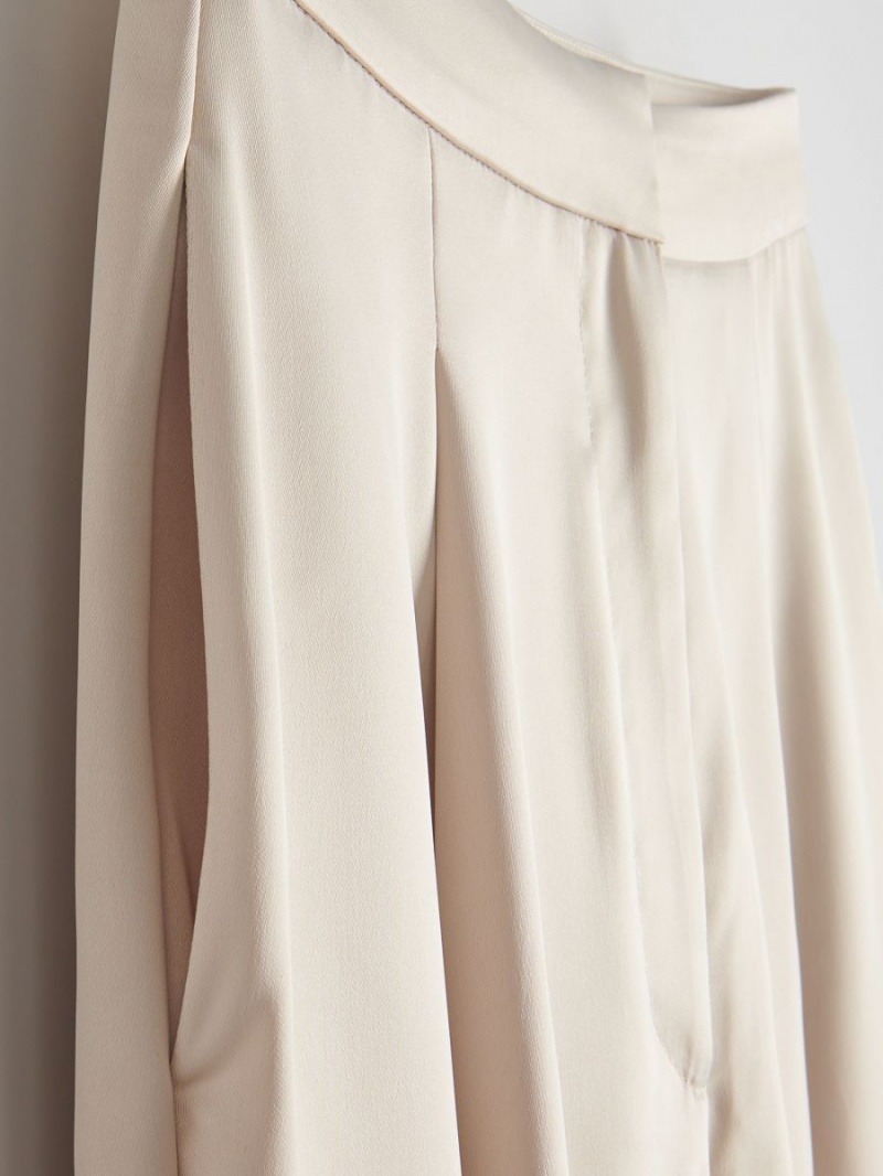 Reserved Satin fabric trousers Beżowe | LHMKOXP-92