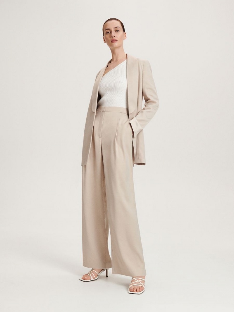 Reserved Satin fabric trousers Beżowe | LHMKOXP-92