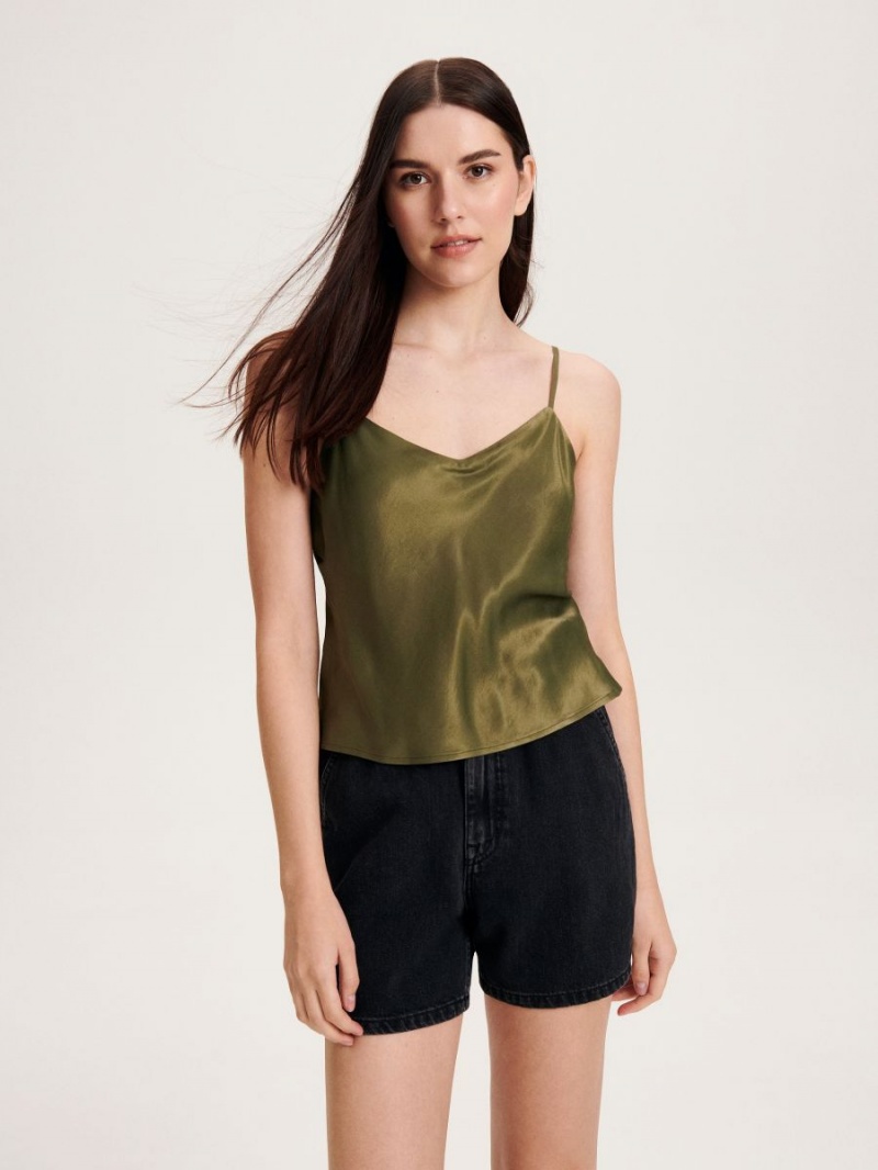 Reserved Satin top Khaki | INUQJYD-24