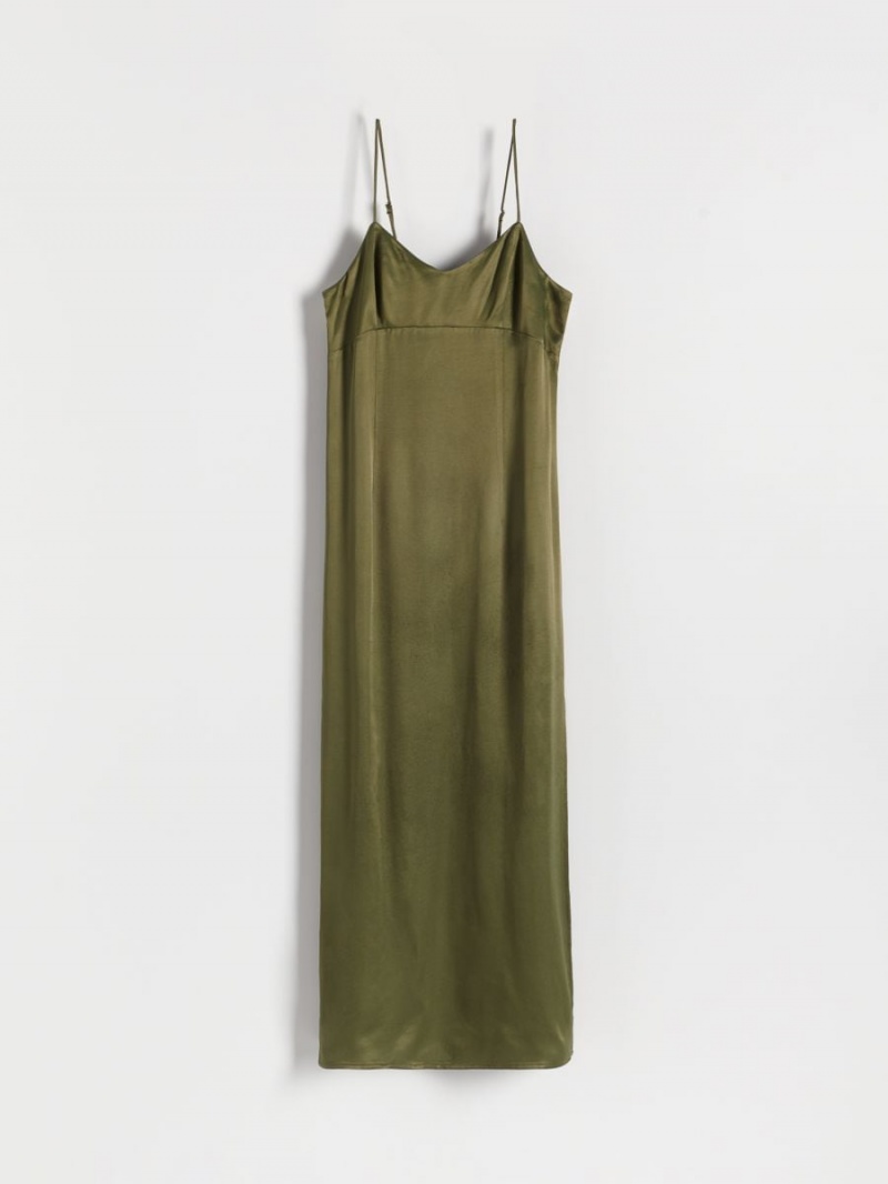 Reserved Satin viscose dress Khaki | ZYSBGNW-05