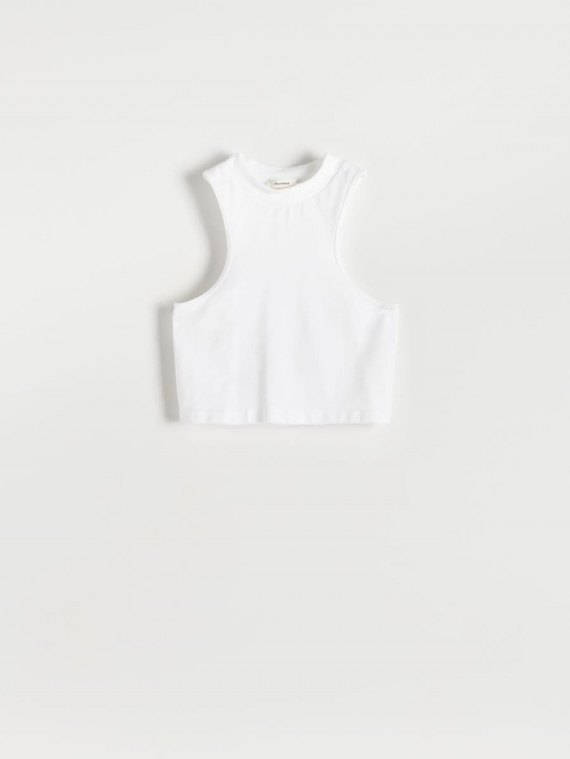 Reserved Seamless jersey crop top Białe | QULFVES-60