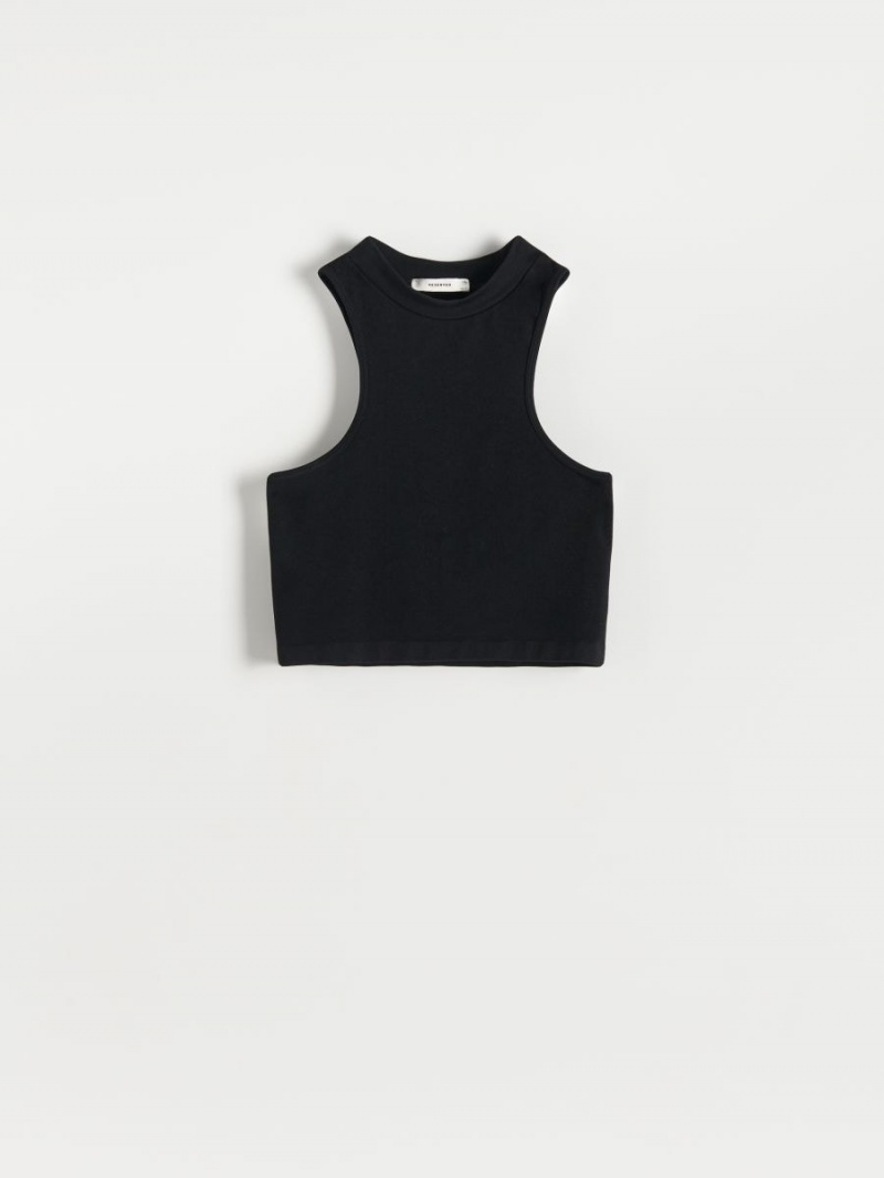 Reserved Seamless jersey crop top Czarne | CWKZGSM-24