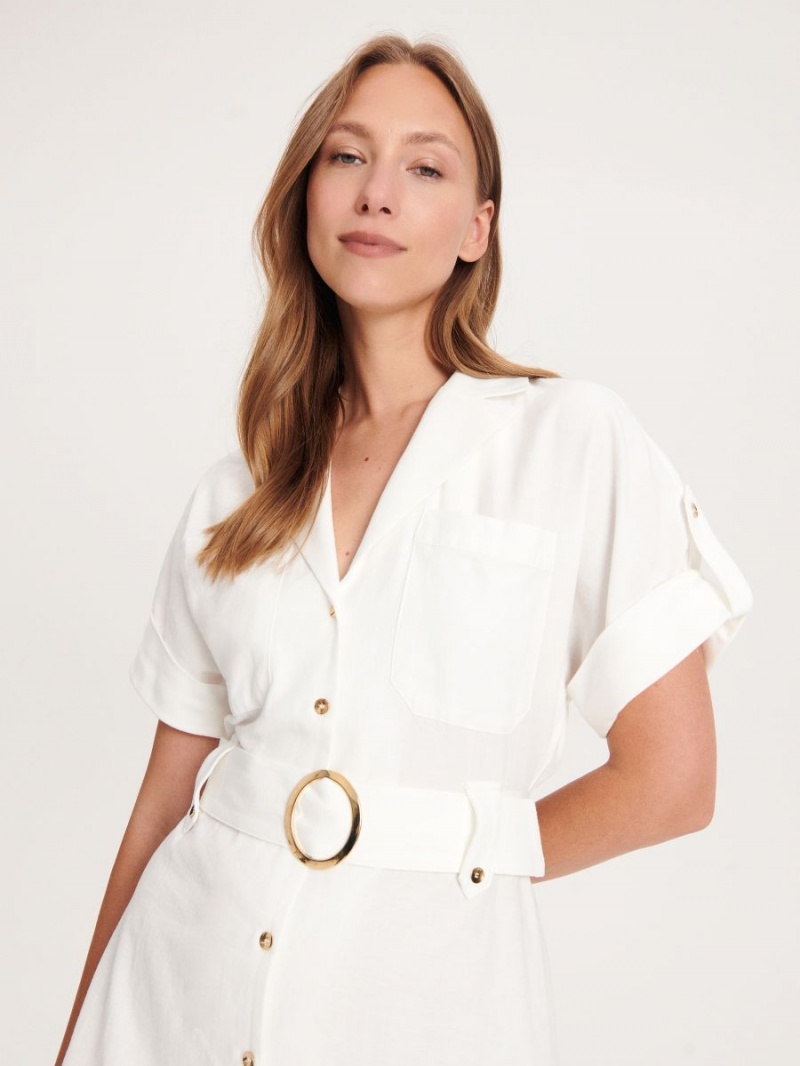 Reserved Shirt dress with belt Ivory | TDSRWUM-72