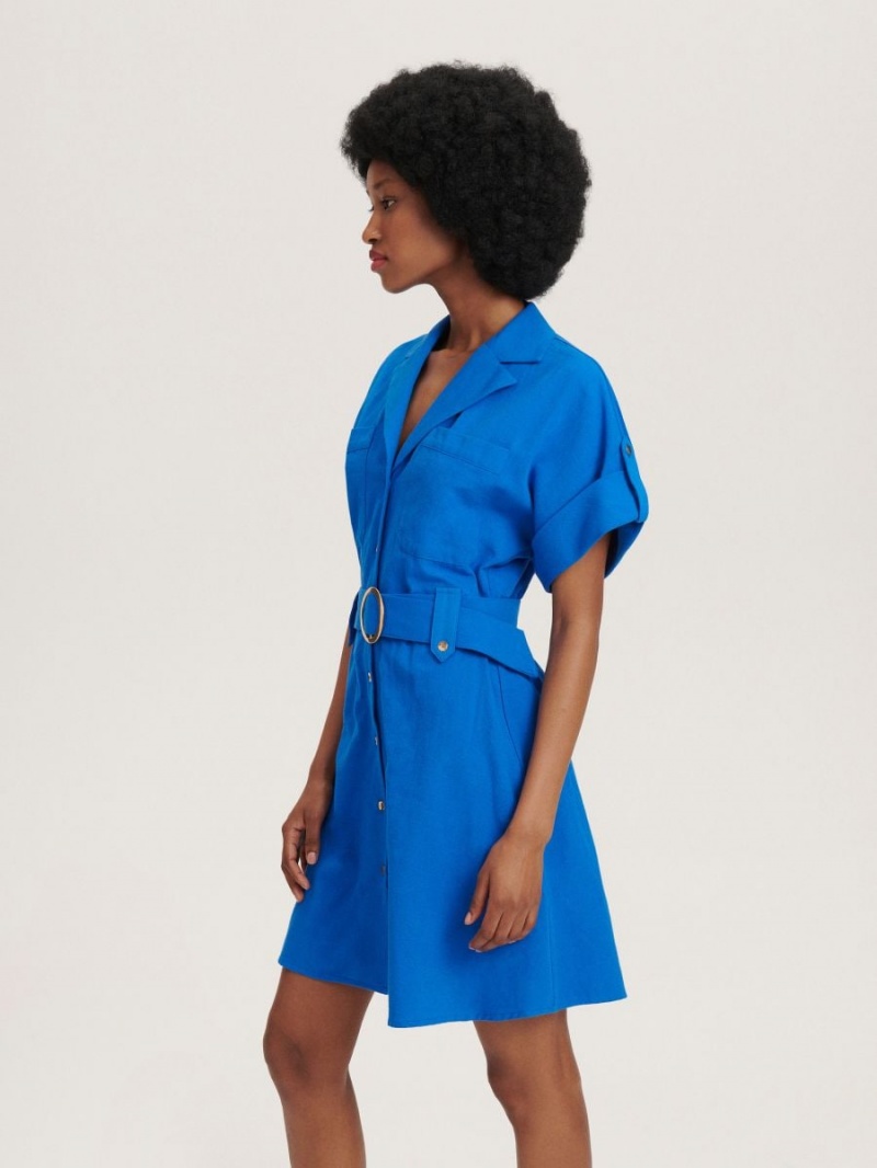 Reserved Shirt dress with belt Niebieskie | QTLKRSZ-30