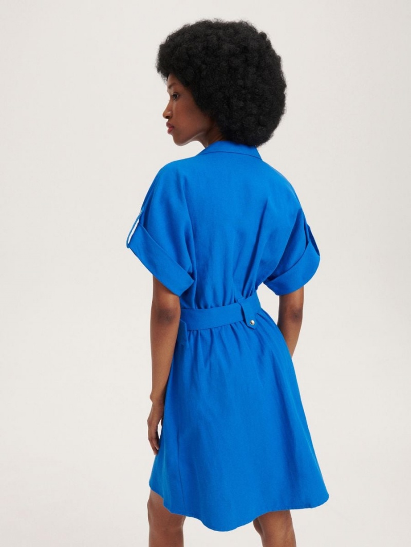 Reserved Shirt dress with belt Niebieskie | QTLKRSZ-30