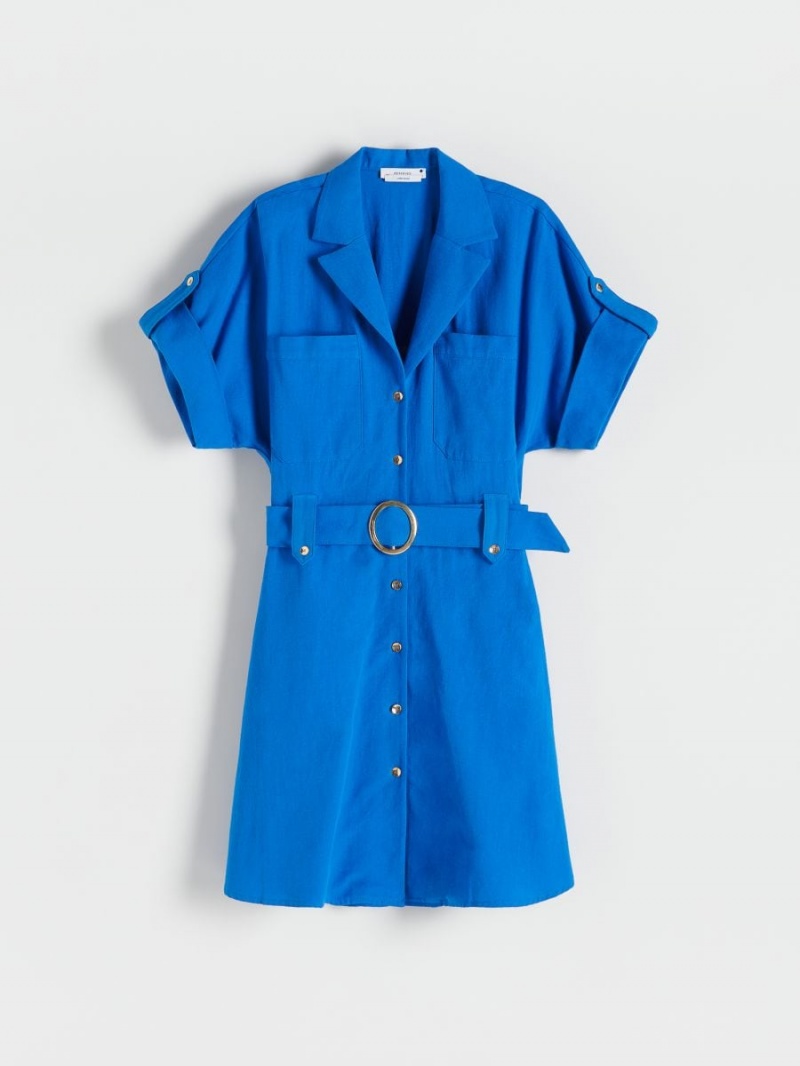 Reserved Shirt dress with belt Niebieskie | QTLKRSZ-30