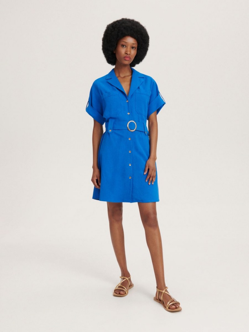 Reserved Shirt dress with belt Niebieskie | QTLKRSZ-30