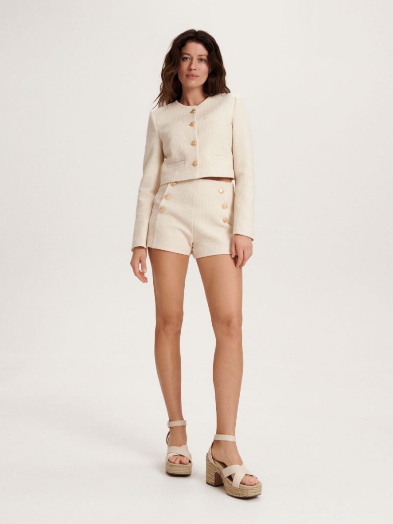 Reserved Shorts with decorative buttons Ivory | HUYENZV-76