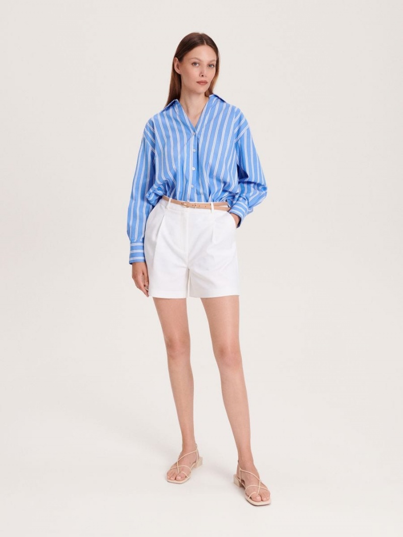 Reserved Shorts with faux leather belt Białe | ZGXSQFV-29