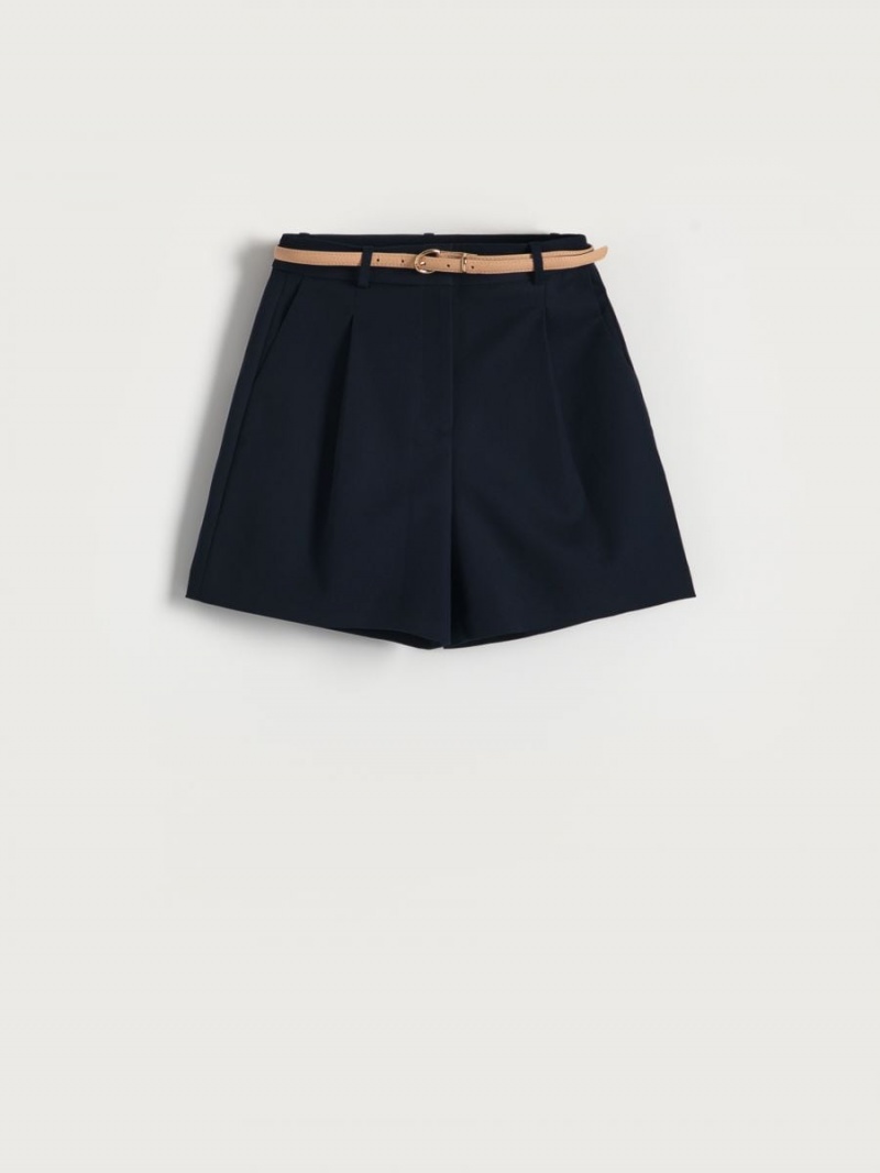 Reserved Shorts with faux leather belt Granatowe | QBKPFNC-18